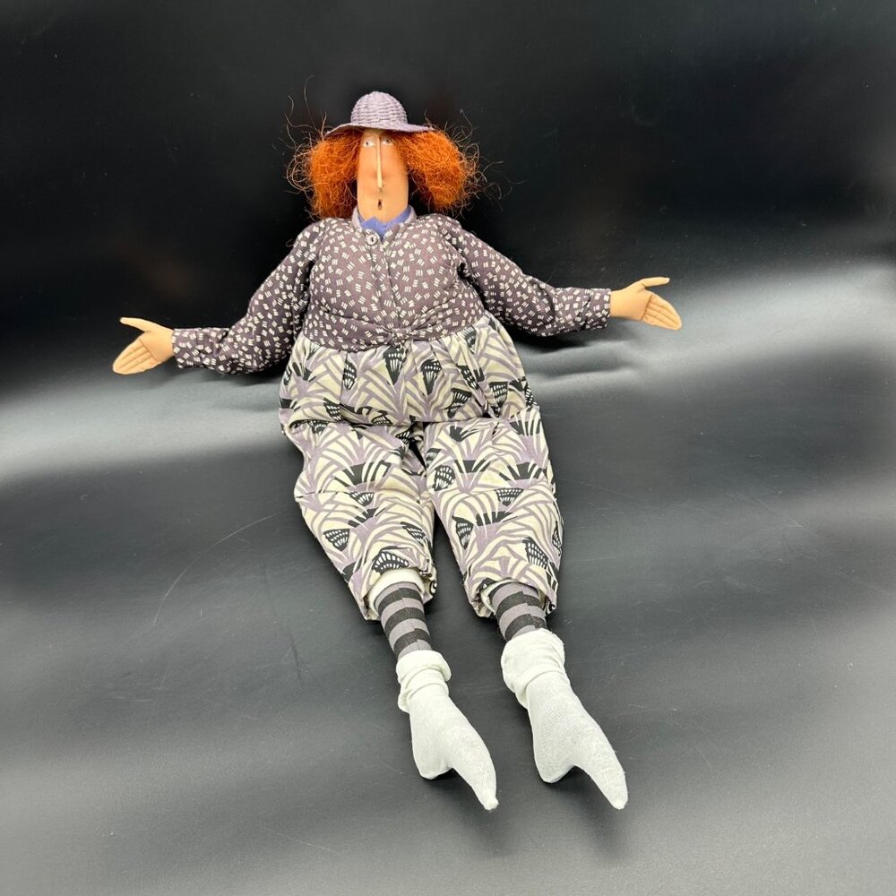 Vintage Doll Folk Art Handmade Cloth Anna Swango 1995 Flat Face Farmhouse OOAK